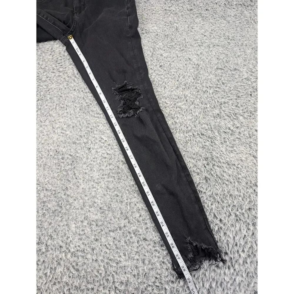 American Eagle Jeans Women 4 Black Distressed Denim Curvy Super Hi Rise Jegging - Picture 9 of 11